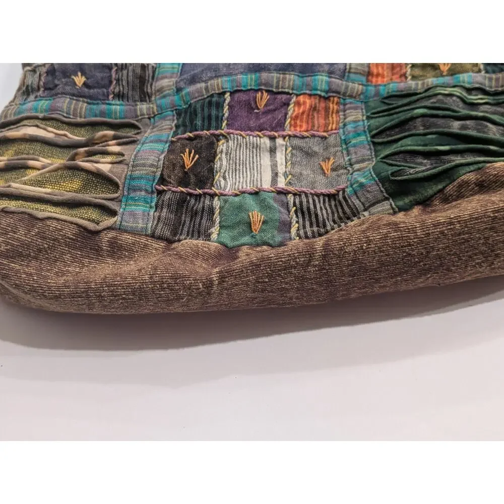 Rising International Sling Hobo Bag Boho Hippie Patchwork Peace Sign Razor Cut